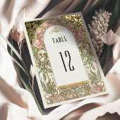 Gouden pioenen Vintage Trouwtafel Nummers Folie Uitnodiging