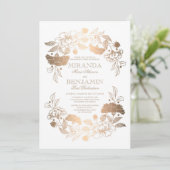 Gouden pioenroos Bloemenkrans Elegante verlovingsf Kaart (Staand voorkant)