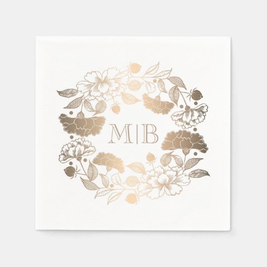 Gouden pioenrozen - Bloemenkrans Tuin bruiloft Servetten (Voorkant)