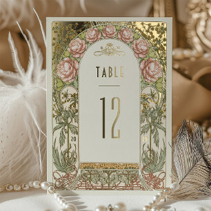 Gouden Pioenrozen Vintage Trouwtafel Nummers Folie Uitnodiging