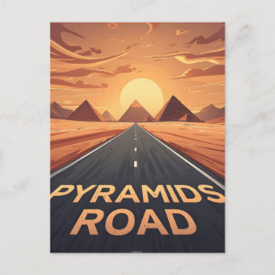 Gouden Piramides Weg Egypte Zonsondergang Kunst Briefkaart