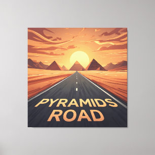 Gouden Piramides Weg Egypte Zonsondergang Kunst Canvas Afdruk