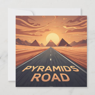 Gouden Piramides Weg Egypte Zonsondergang Kunst Feestdagenkaart