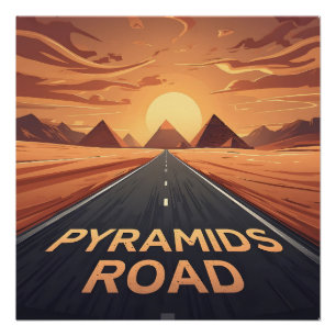 Gouden Piramides Weg Egypte Zonsondergang Kunst Perfect Poster