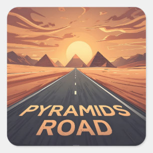 Gouden Piramides Weg Egypte Zonsondergang Kunst Vierkante Sticker