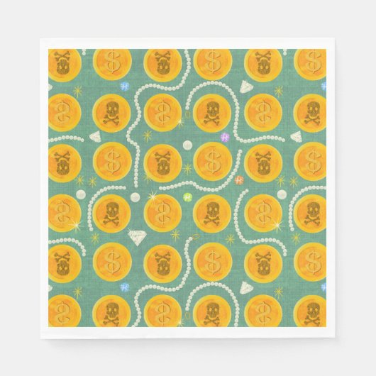 Gouden Piraten Munten en Parels Patroon Servet (Voorkant)