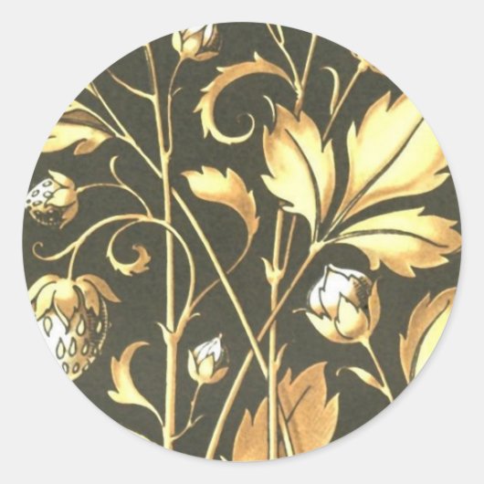 Gouden plant en bloemetjes Ronde Stickers (Voorkant)