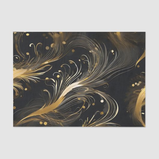 Gouden pluimen op zwart tissuepapier (Voorkant)