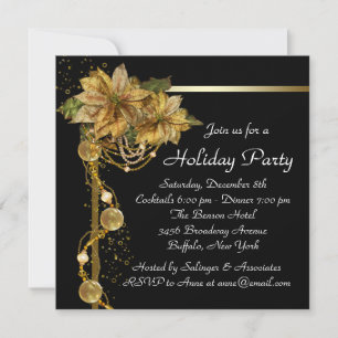 Gouden Poinsettia Black Gold Kerstfeestje Kaart
