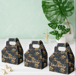 Gouden Poinsettia & Blauwe Dennenpatroon Bedankdoosjes