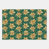 Gouden Poinsettia Bloem op Groene Kerstmis Inpakpapier Vel (Voorkant 2)