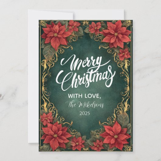 Gouden Poinsettia Elegantie Kerst Feestdagenkaart (Voorkant)