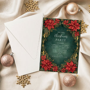 Gouden Poinsettia Elegantie Kerstmis Kaart