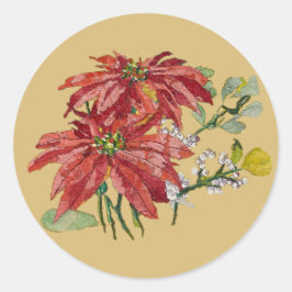 Gouden Poinsettia | Fijne Kunst Kerststicker Ronde Sticker