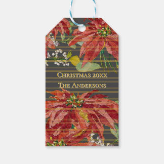 Gouden Poinsettia | Gepersonaliseerd 25 december b Cadeaulabel