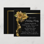 Gouden Poinsettia Zwart Goud Kerstfeest Kaart (Voorkant / Achterkant)