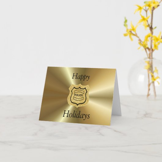 Gouden politiebadge of -schild Kerstkaart Kaart (Gele Bloem)