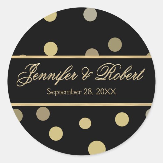 Gouden Polka Dot Bruiloft Sticker (Voorkant)