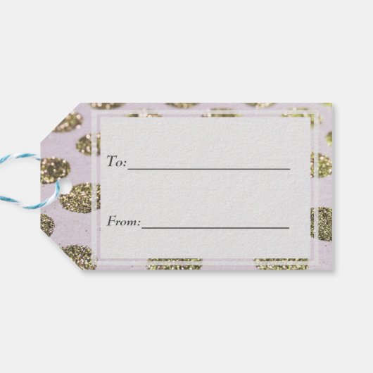 Gouden Polka Dot Glitter Look Cadeaulabel (Achterkant Horizontaal)