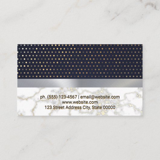 Gouden Polka Dot Patroon | Metallic zilver marmer Visitekaartje (Achterkant)