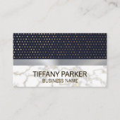 Gouden Polka Dot Patroon | Metallic zilver marmer Visitekaartje (Voorkant)