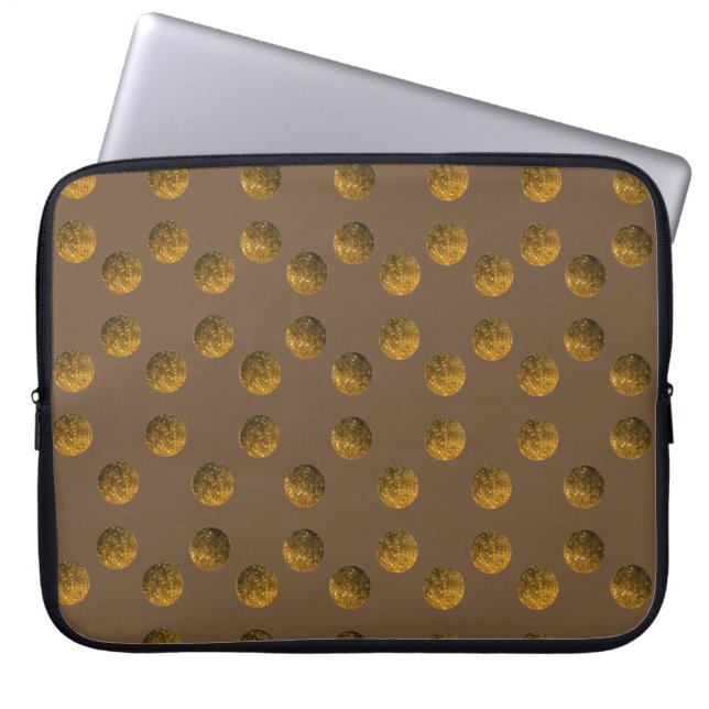 Gouden Polka dots Neopreen Laptop Sleeve 15" (Voorkant)
