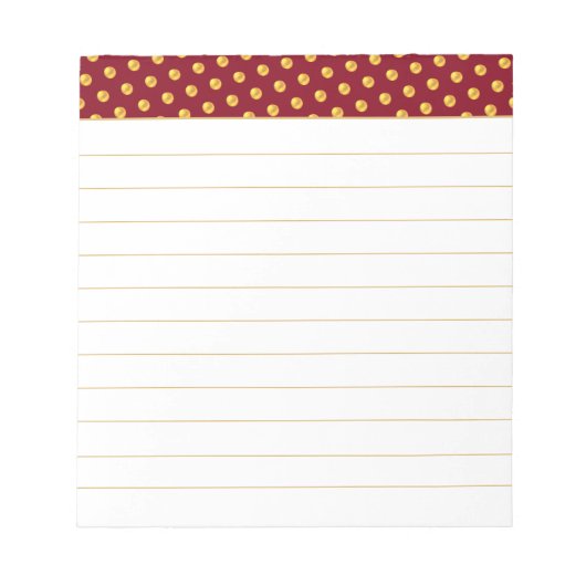 Gouden Polka Dots op Maroon & Wit Notitieblok (Voorkant)
