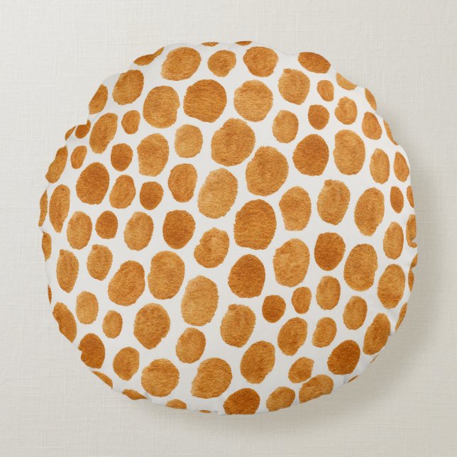 Gouden Polka stippen: Abstracte Gouache Rond Kussen (Voorkant)