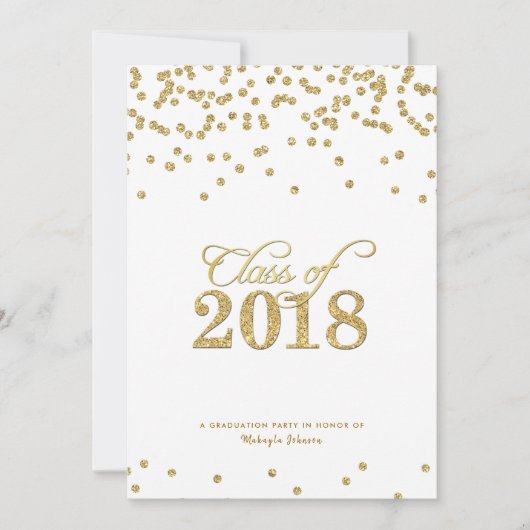 Gouden Polka-stippen Glitter Klasse van 2018 Party Kaart (Voorkant)