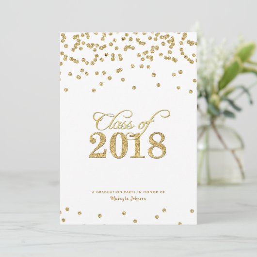 Gouden Polka-stippen Glitter Klasse van 2018 Party Kaart (Staand voorkant)