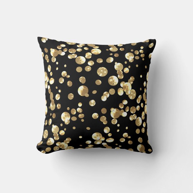 Gouden polka stippen op een zwarte achtergrond. kussen (Voorkant)