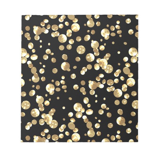 Gouden polka stippen op een zwarte achtergrond. notitieblok (Voorkant)