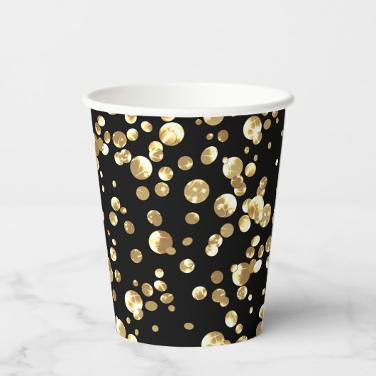 Gouden polka-stippen op een zwarte achtergrond. Pa Papieren Bekers (Achterkant)