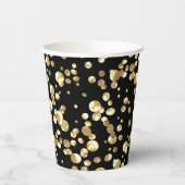 Gouden polka-stippen op een zwarte achtergrond. Pa Papieren Bekers (Links)