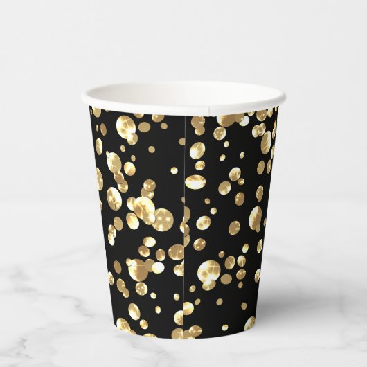 Gouden polka-stippen op een zwarte achtergrond. Pa Papieren Bekers (Rechts)
