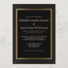 Gouden polka stippen op zwart | Huwelijksviering Kaart