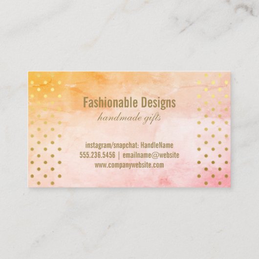 Gouden Polka stippen patroon | Waterverf Stijlvol Visitekaartje (Achterkant)