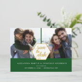 Gouden Polygoon 2 Foto's Smaragd Save the Date (Staand voorkant)