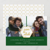 Gouden Polygoon 2 Foto's Smaragd Save the Date (Voorkant / Achterkant)