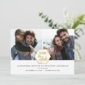 Gouden Polygoon Geometrisch | 2 Foto's Bewaar de D Save The Date (Staand voorkant)