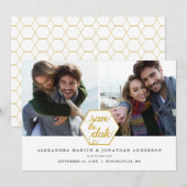 Gouden Polygoon Geometrisch | 2 Foto's Bewaar de D Save The Date (Voorkant / Achterkant)