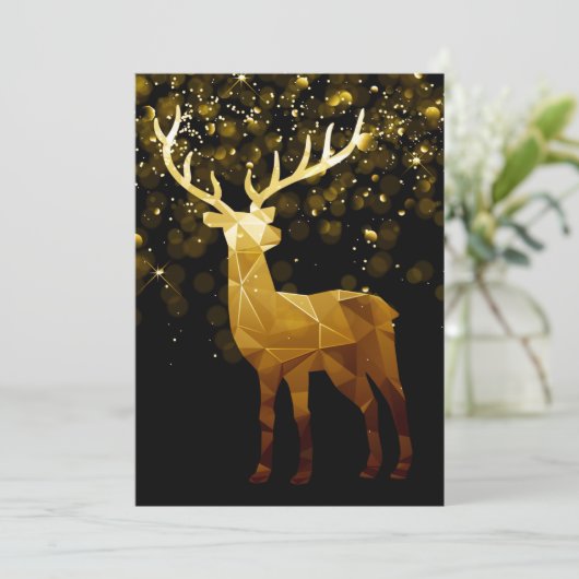 Gouden Polygoon Geometrisch Herten Feestdagenkaart (Staand voorkant)