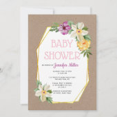 Gouden polygoon kraftpapier-papier rustiek bloemig kaart (Voorkant)