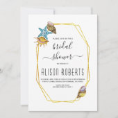 Gouden polygoon zeeschelpen strand bruiloft vrijge kaart (Voorkant)