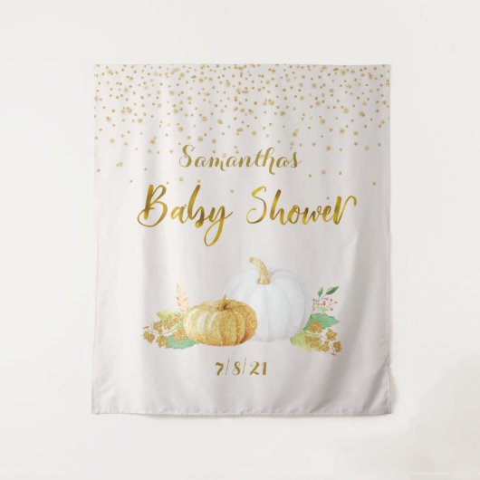 Gouden Pompoen Achtergrond Fotohokje voor Baby Sho Wandkleed (Voorkant)