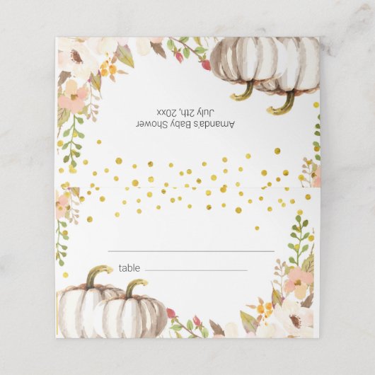 Gouden pompoen Baby shower Place kaart Plaatskaartje (Buitenkant ongevouwen)