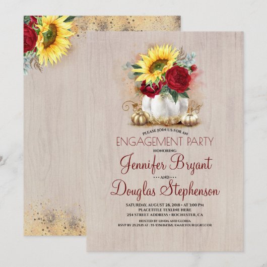 Gouden Pompoen Bloemen Rustieke Herfst Verlovingsf Kaart (Voorkant / Achterkant)