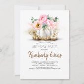 Gouden Pompoen Blush Roze Bloemen Herfst Verjaarda Kaart (Voorkant)