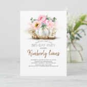 Gouden Pompoen Blush Roze Bloemen Herfst Verjaarda Kaart (Staand voorkant)