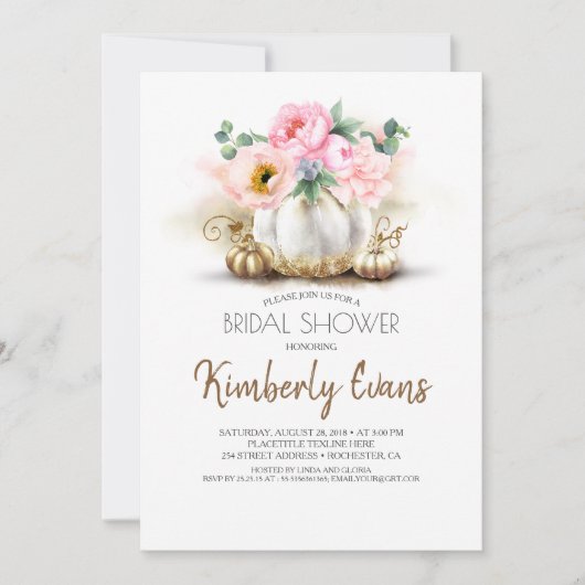 Gouden Pompoen Blush Roze Bloemen Herfst Vrijgezel Kaart (Voorkant)